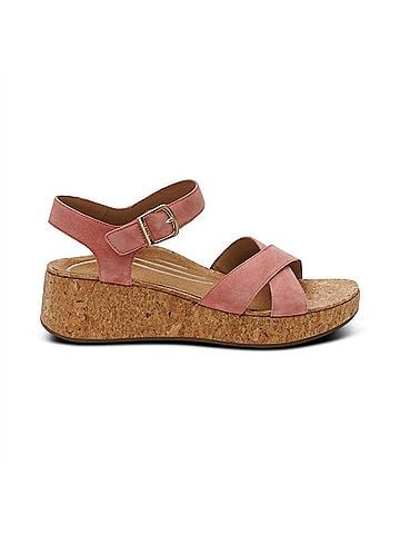 Aetrex Women's Flora Adjustable Quarter Strap Wedge in Rose (view 1)
