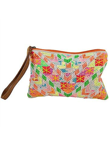 Katydid Collection Women's Chevron Arrows Sequin &amp; Beaded Wristlet Wallet in Multicolor Boho Clutch (view 1)