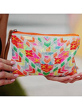 Katydid Collection Women's Chevron Arrows Sequin &amp; Beaded Wristlet Wallet in Multicolor Boho Clutch (view 2)
