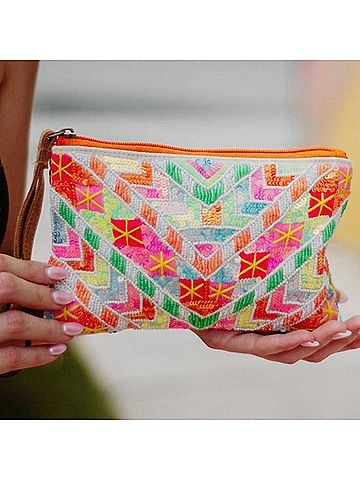 Katydid Collection Women's Chevron Arrows Sequin &amp; Beaded Wristlet Wallet in Multicolor Boho Clutch (view 2)