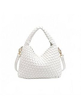 Moda Luxe Woven Vegan Leather Crossbody Bag in White (view 1)