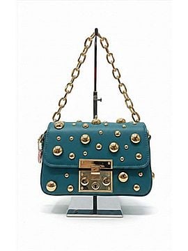 Alex + Max Metal-Studs Leather Clutch in Dark Teal (view 1)