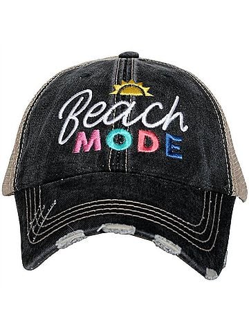 Katydid Collection Women's Beach Mode Embroidered Trucker Hat in Black (view 1)