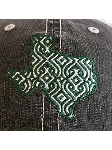 Katydid Collection Women's Embroidered Ikat Texas Distressed Trucker Hat in Green &amp; White (view 2)