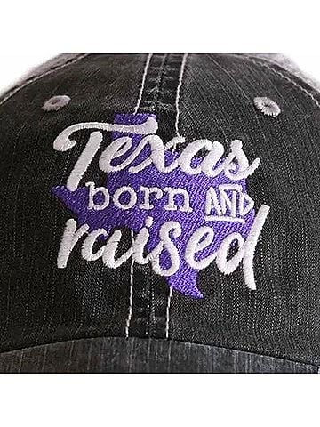Katydid Collection Women's Texas Born And Raised Embroidered Distressed Trucker Hat in Purple (view 2)