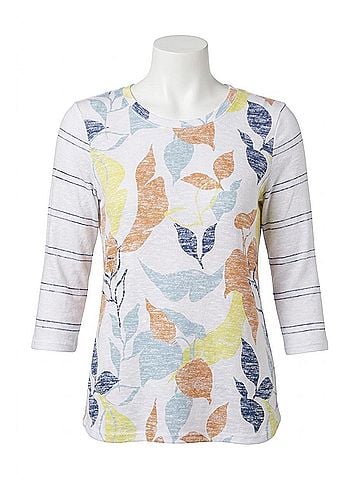Tribal Three Fourth Sleeve Mixed Print Top in Bluecloud (view 1)