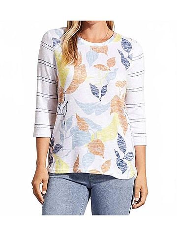 Tribal Three Fourth Sleeve Mixed Print Top in Bluecloud (view 2)