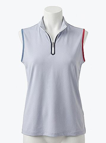 Tribal Sleeveless Zip Mock Neck Tank in Zen Blue (view 1)