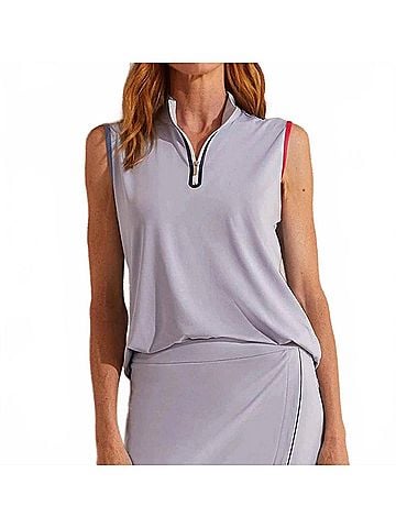 Tribal Sleeveless Zip Mock Neck Tank in Zen Blue (view 2)