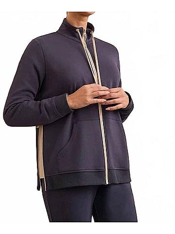 Tribal Zip Up Mock Neck Sweatshirt in Blue (view 2)