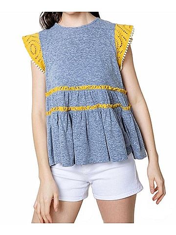 THML Brown Eyed Knit Top in Blue (view 2)