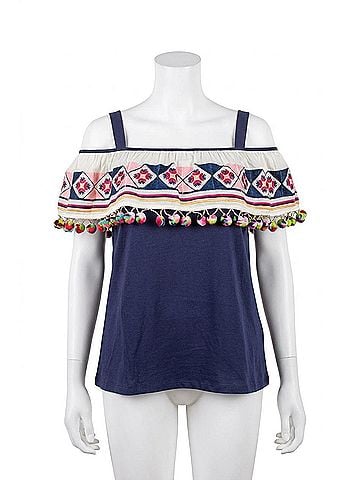 THML Viva Mexico Embroidered Flounce Top in Navy (view 1)