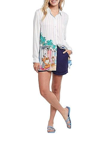 Tribal Janene At The Beach Long Sleeve Button Up Top in Seashore (view 2)