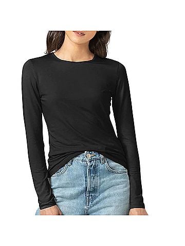 Lilla P Long Sleeve Crew Tee in Black (view 2)