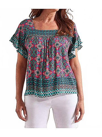Tribal Peggy Printed Square Neck Blouse in Atlantic (view 2)