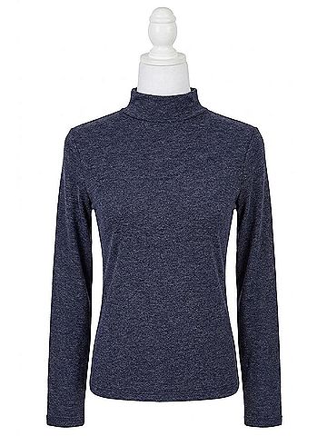 Mystree Knit Mock Neck Long Sleeve Top in Midnight Blue (view 1)