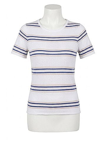 Minnie Rose Short Sleeve Striped Tee in White Combo (view 1)