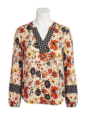 Tribal Placket V-Neck Blouse in Dark Desert (view 1)