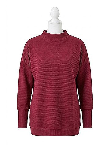 Tribal Funnel Neck Tunic Top in Port Wine (view 1)