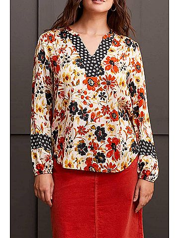 Tribal Placket V-Neck Blouse in Dark Desert (view 2)