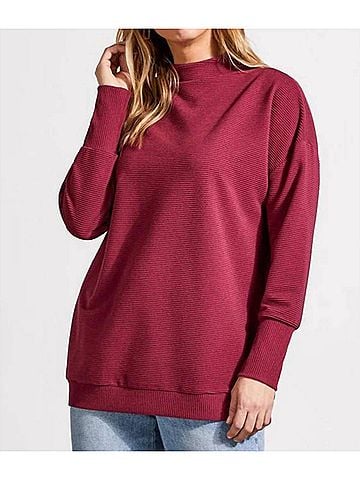 Tribal Funnel Neck Tunic Top in Port Wine (view 2)