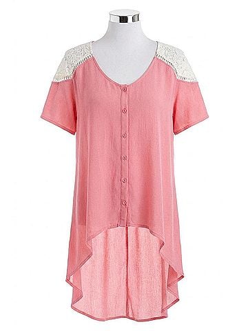 Kori America Lace Shoulder Blouse in Pink (view 1)