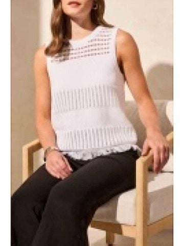 Tribal Sleeveless Open Weave Sweater Top in White (view 2)
