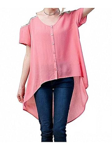 Kori America Lace Shoulder Blouse in Pink (view 2)