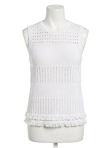 Tribal Sleeveless Open Weave Sweater Top in White (view 1)