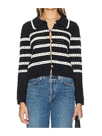 Line & Dot Let Me Be Cardigan in Black &amp; Ivory (view 2)