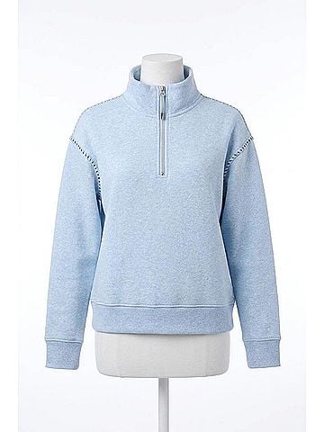 Tribal Zip Funnel Neck Sweater in Chambray (view 1)