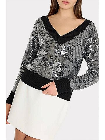 Milly Ilaria Sequin V-Neck Sweater in Black (view 2)