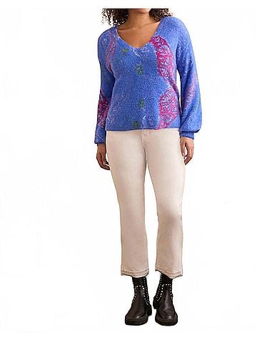 Tribal Fuzzy Long Sleeve Sweater in Periwinkle (view 2)