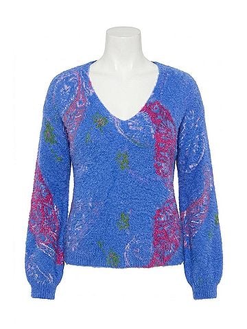 Tribal Fuzzy Long Sleeve Sweater in Periwinkle (view 1)