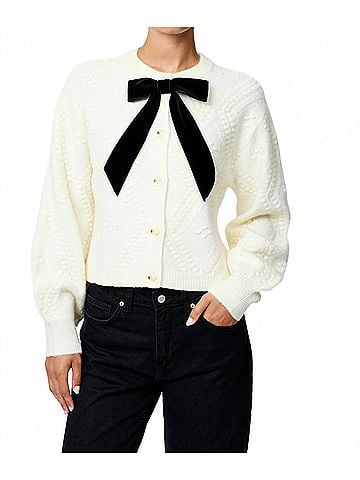 French Connection Kitty Bobble Contrast Cardigan in Porcelain/ Black (view 2)