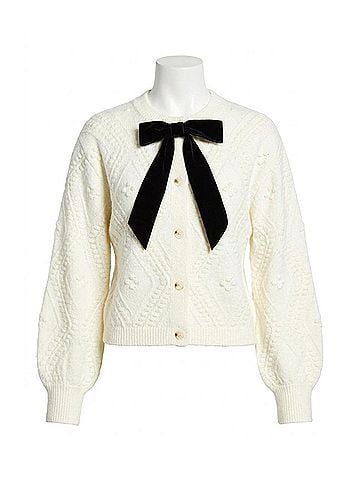 French Connection Kitty Bobble Contrast Cardigan in Porcelain/ Black (view 1)