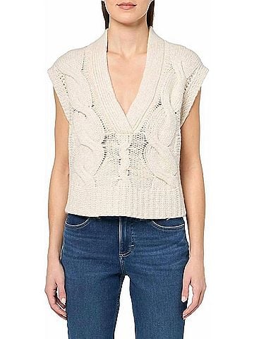 Ramy Brook Adelaide V Neck Sleeveless Cable Knit Sweater in Oatmeal (view 2)
