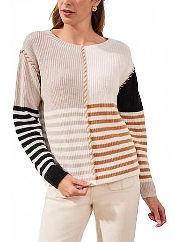 Tribal Multi Stripe Textured Boat Neck Sweater in Quartz (view 2)