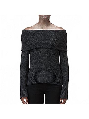 Closed Wide Collar Long Sleeve Top in Black (view 2)
