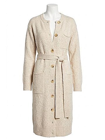 Astr Meris Belted Longline Cardigan in Cream (view 1)
