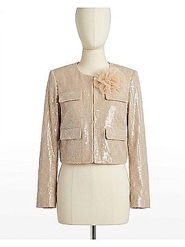 Self-Portrait Champagne Sequin Jacket in Tan (view 1)