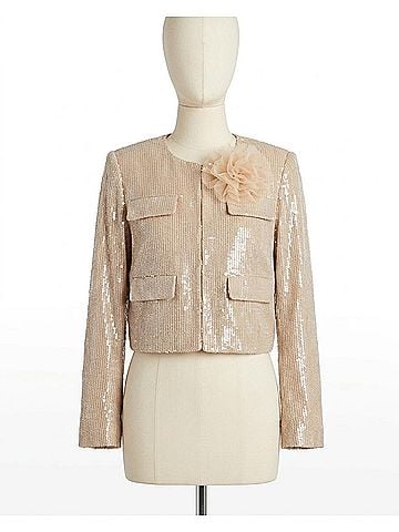 Self-Portrait Champagne Sequin Jacket in Tan (view 1)