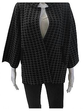 J'envie Women's 3/4 Sleeve Single Button Knit Houndstooth Jacket in Black (view 2)