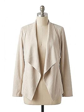 Paparazzi Faux Suede Drape Front Jacket in Bone (view 1)