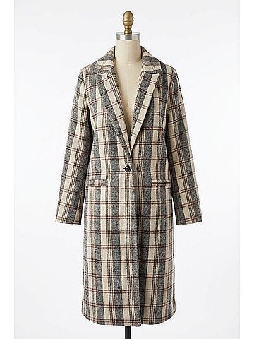 Sage the Label Orchard Plaid Long Coat in Beige (view 1)