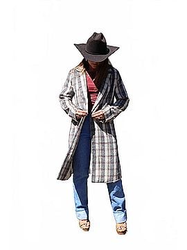 Sage the Label Orchard Plaid Long Coat in Beige (view 2)