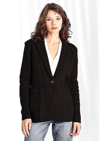 Minnie Rose Cotton Blend Fitted Blazer in Black (view 2)