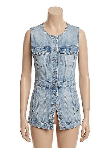 Tribal Long Sleeveless Thread Button Front Denim Vest in Eastcoast (view 1)