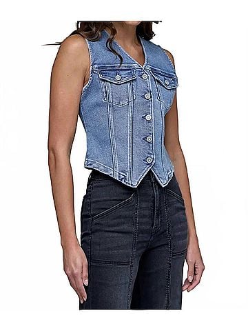 Hidden Jeans Rory Denim Button Down Vest in Dark Wash (view 2)