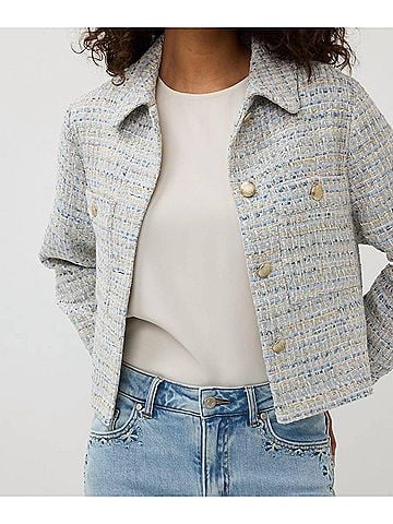 ESQUALO Janny Tweed Jacket in Blue (view 2)